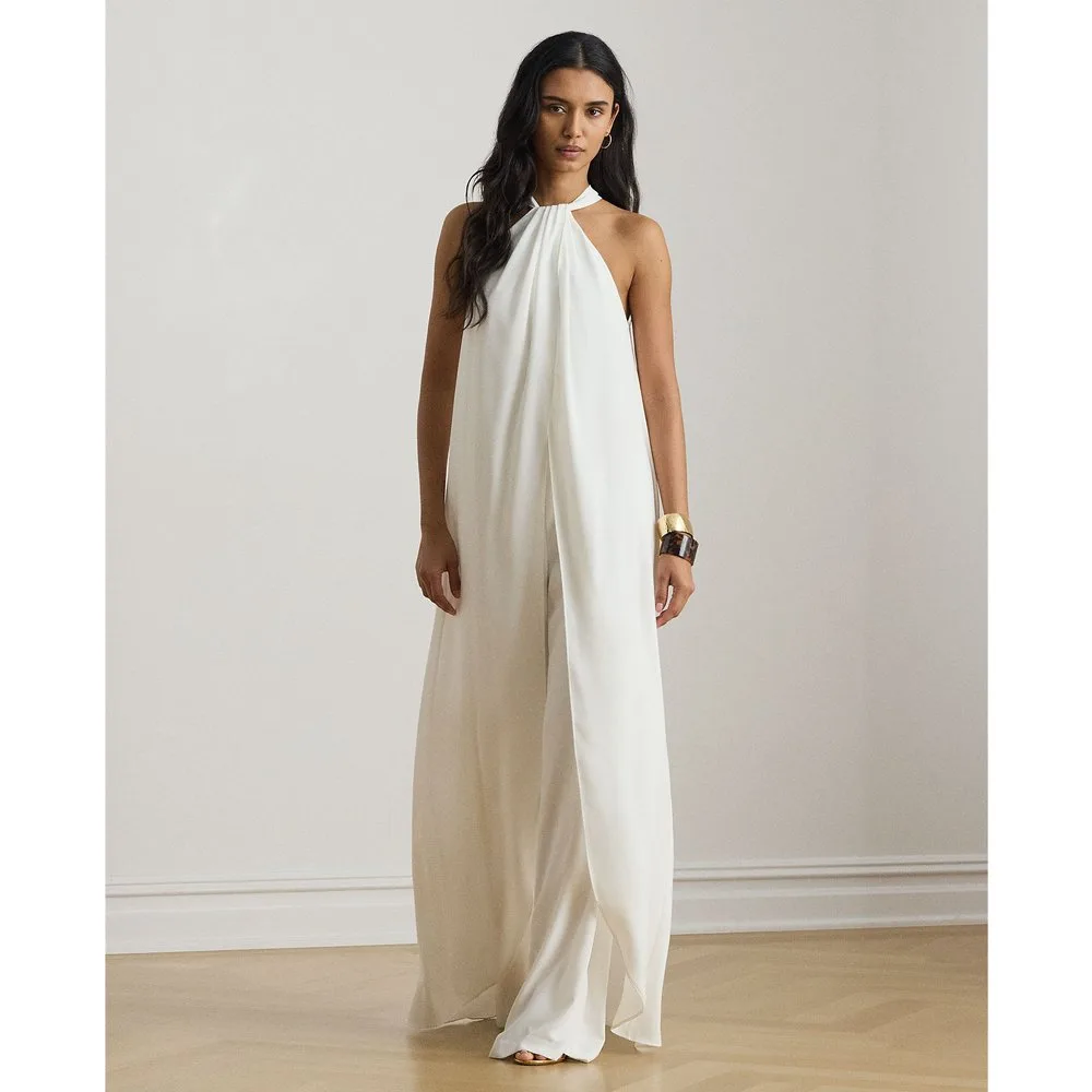 Mono de mujer de georgette con cuello halter y capa - Lauren Ralph Lauren - FashionsVida