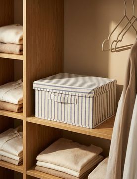 Scatola portaoggetti pieghevole a righe con coperchio - blu scuro