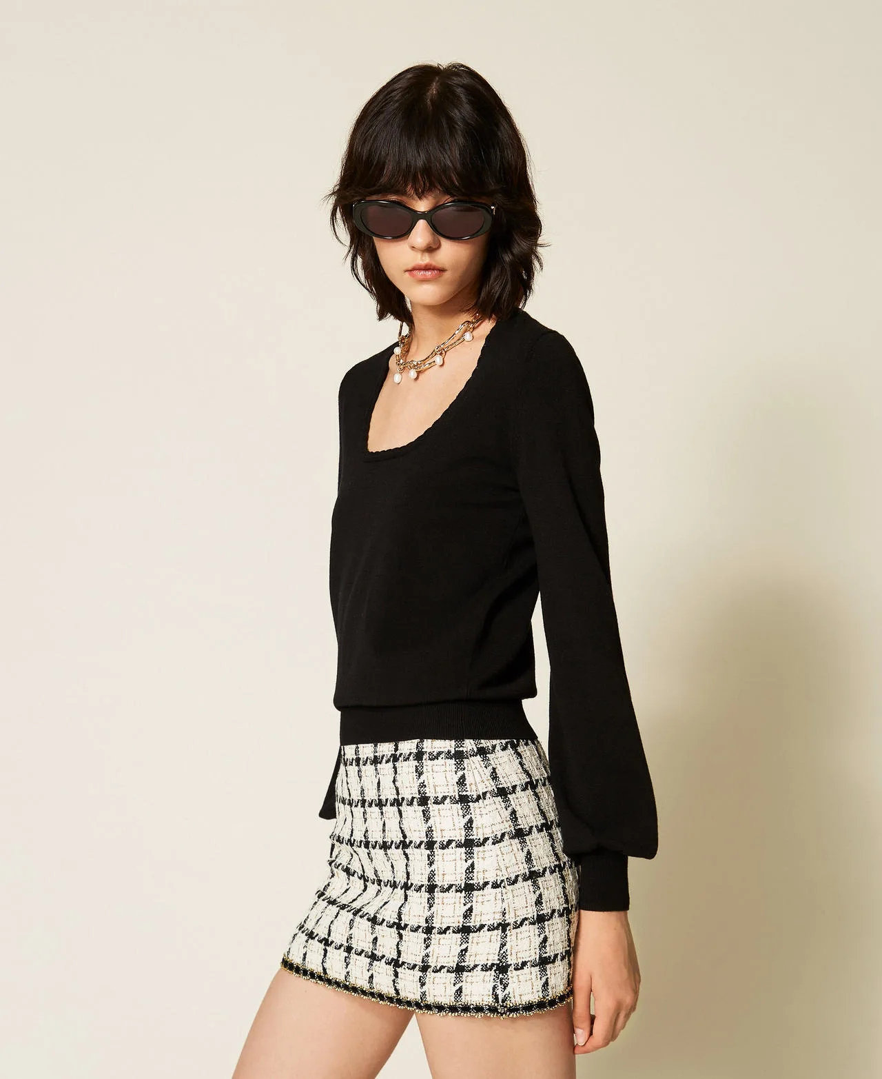 Pull ajusté avec détails au crochet - TWINSET - FashionsVida