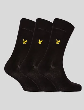 Men's 3 Pack Basic Socks With Eagle Embroidery in Black - Lyle & Scott - FashionsVida