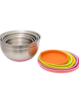 Schüssel-Set, Edelstahl mit Silikonboden, 5-teilig silber - Hensslers - FashionsVida
