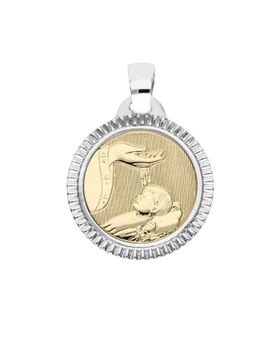 Ciondolo Medaglia Battesimo Oro Giallo Bianco GL100770