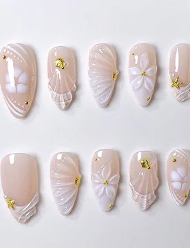 Piezas de pegatinas de uñas hechas a mano, uñas cortas, uñas postizas, uñas con forma de almendra, uñas de color nude, estilo suave y fresco, est - Shein - FashionsVida