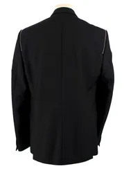 Black Wool Blazer with Zipper Detail