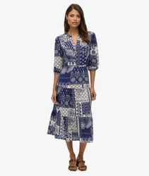 Superdry Damen Gestuftes, Gewebtes Midikleid Navy - Größe: 40