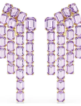 Orecchini a clip Millenia, Taglio Octagon, lampadario, Viola, Finitura oro 18K OS - Swarovski - FashionsVida