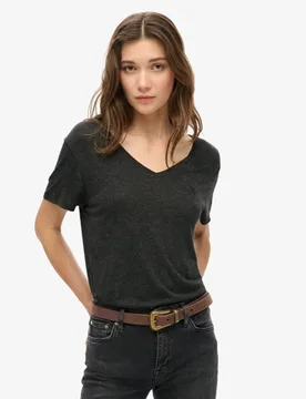 Superdry Damen Studios T-shirt mit Noppenstickerei und V-ausschnitt Schwarz - Größe: 36 - 29.99 - FashionsVida