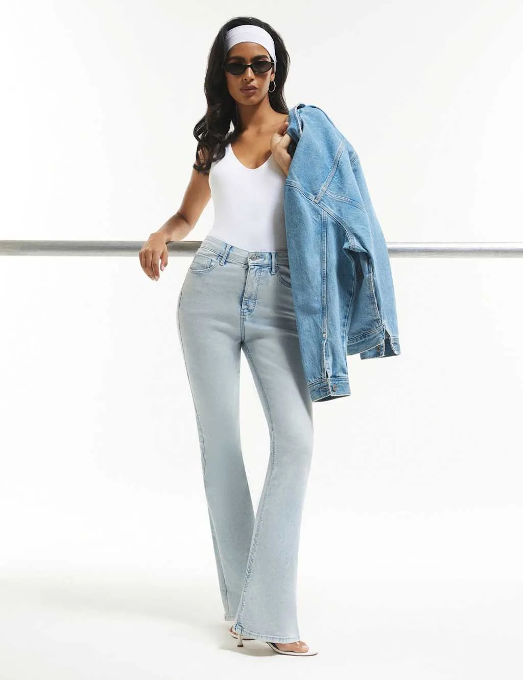 High Waisted Sculpt Flared Jeans Light Blue female - River Island - FashionsVida