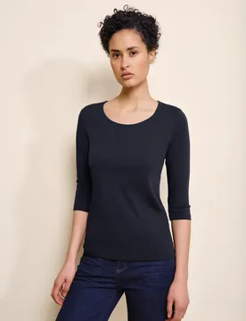 Basic T-Shirt mit 3/4 Arm female Blau