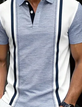 Camisa polo de bloques de color y patchwork para hombres, estilo casual de negocios y de oficina, adecuada para exteriores, uso en la oficina y uso di - Shein - FashionsVida