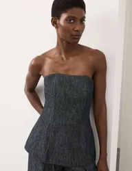 Linen Rich Fitted Bandeau Top Denim female