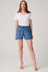 Marrakesh Paisley" Crisp Cotton Sleep Shorts - Bright Blue - Size: L