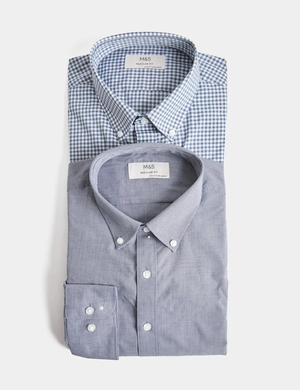 Pack Regular Fit Easy Iron Check Shirts Navy Mix male - M&S - FashionsVida