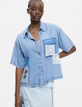 Chemise patchwork à manches courtes BLUE XL female - Desigual - FashionsVida