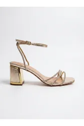 Women's Cordelia Rhinestone Strap Block Heel Sandals in Gold Size: 5 - Gold - Size: 5