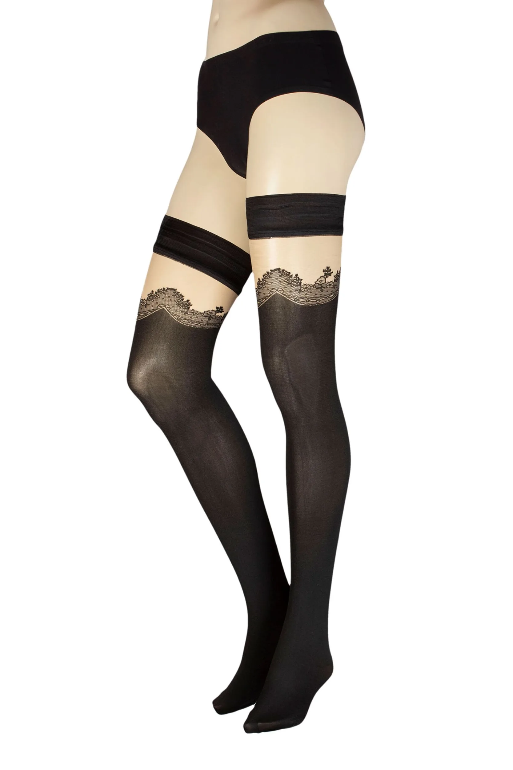 Women's 1 Pair Clover Strap Effect Hold Ups Cosmetic Small / Medium - Black - Size: Small - Trasparenze - FashionsVida