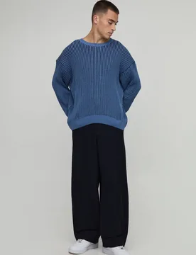 Men's Relaxed Ribbed Knitted Jumper Navy Size Medium Navy M - boohooMAN - FashionsVida