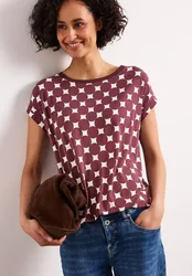 Shirt mit U-Boot-Ausschnitt und Print female Rot
