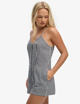 Superdry Damen Gingham Cami Playsuit Navy - Größe: 38