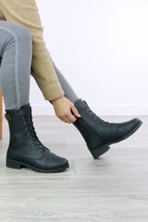 Lace Up Military Combat Ankle Biker Boots - Black - Size: 7