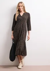 Midikleid mit Split Neck und Print female Braun