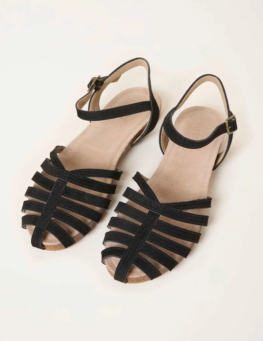 Leather Buckle Flat Gladiator Sandals Black female - Fatface - FashionsVida