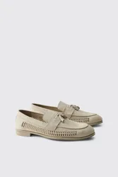 Herren Kunstwildleder-Slipper Mit Flechtmuster Stone Größe 43