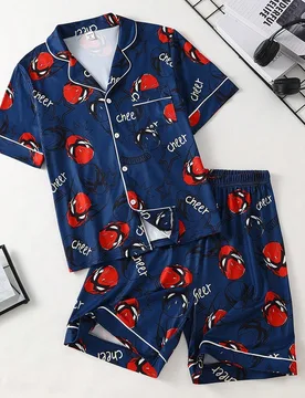 Conjunto de pijama de manga corta y pantalones cortos con estampado gráfico, ropa de estar en casa para adolescentes varones - Shein - FashionsVida