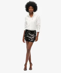 Superdry Damen Minirock mit Paillettenverzierung Schwarz - Größe: 44