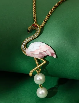 Medieval Style Bohemia High-end Fashion Enamel Pink Flamingo Pendant Pearl Tassel Necklace Retro Temperament Clavicle Chain - Aliexpress - FashionsVida