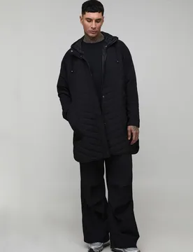 Men's Tall Quilted Popper Side Oversized Festival Mac Black Size Small Black S - boohooMAN - FashionsVida