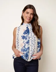 High Neck Sleeveless Puffball Top - S/M / BLUE/WHITE - female