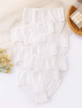 Bragas informales de algodón suave y transpirable con lazo y ribete de encaje blanco sólido para niñas preadolescentes, ropa interior minimalista y - Shein - FashionsVida