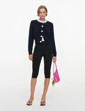 Alpaca-Wool Blend Snap Popper Down-Front Sweater Dress with Removable Shoulder Pads & Pockets