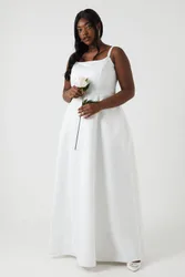 Plus Size Structured Satin Full Skirt Wedding Dress - Ivory - Size: 26