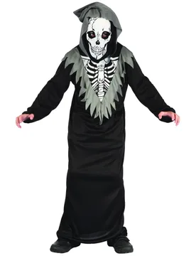 Schauriger Skelett-Sensenmann Halloween-Kinderkostüm schwarz-grau - KARNEVAL-MEGASTORE - FashionsVida