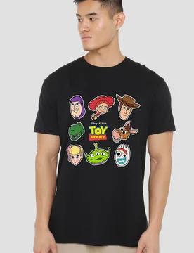 Toy Story Character Face Cutouts T-Shirt, Black - Black - Size: L - Disney - FashionsVida