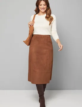 Women's Faux Suede Seam Detail Midi Skirt in Tan Size: 20 - Tan - Size: 20 - Wallis - FashionsVida