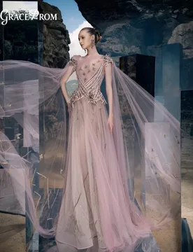 Ethereal Asymmetrical One Shoulder Corset Tulle Evening Gown Flowing Cape Wings Butterfly Beaded Formal Prom Dress فساتين سهرة - Aliexpress - FashionsVida