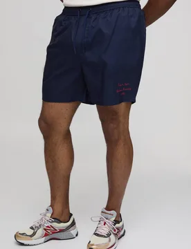 Men's Plus Capri Placement Print Mid Length Swim Shorts Navy Size 2X-Large Navy 2XL - boohooMAN - FashionsVida