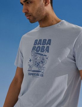 T-shirt in cotone con scritta Baba Boba - blu pallido