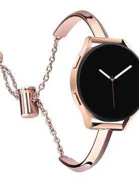 Correa de repuesto de metal color oro rosa compatible con Samsung Galaxy Watch 4 40/44mm, Watch 5 40/44mm, Watch 6 40/44mm, Watch 7 40/44mm, Watch 2/3 - Shein - FashionsVida