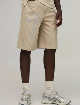 Men's Relaxed Fit Mid Length Rhine Cross Short Stone Size 46 Stone 46 - boohooMAN - FashionsVida
