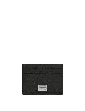 Portacarte in pelle con placca logo