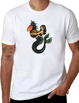 A Cute Retro-Style Tropical Mermaid With A Pineapple T-Shirt t shirts cotton 100% anime t shirts for man T-Shirt - Aliexpress - FashionsVida