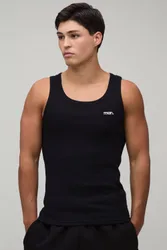 Herren Muskelbetontes Geripptes Unterhemd Für Herren Mit Punkt-Stickerei Black Größe XS