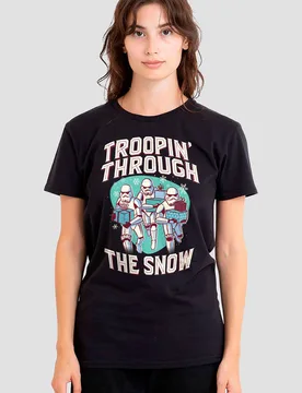 Women's Star Wars Retro Troopin' Through The Snow T-Shirt, Black Size: Large - Black - Size: L - Disney - FashionsVida