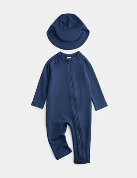 Hat & All In One Set (0-3 Yrs) Navy male - M&S - FashionsVida