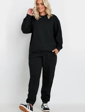 Women's Crew Neck With Cuff Jogger Set Pants in Black Size: 16 - Black - Size: 16 - Yours - FashionsVida