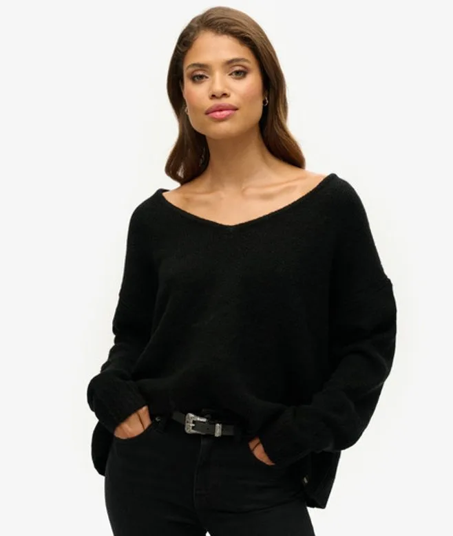 Superdry Damen Pullover mit V-ausschnitt in Übergröße Schwarz - Größe: 40 - 89.99 - FashionsVida